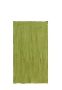 Tessuto verde con texture e motivo ondulato, forma rettangolare e materiale leggero. Adatto per varie applicazioni tessili.