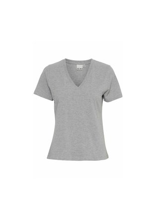 Grå kortærmet V-hals t-shirt lavet af blød bomuld. Har en klassisk pasform med en glat tekstur. Etikette synlig inde i halsudskæringen.