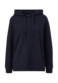 Marineblauwe hoodie gemaakt van een katoenmix, met een capuchon met trekkoord, een buidelzak en ribgebreide manchetten en zoom.