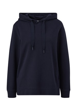 Marineblauwe hoodie gemaakt van een katoenmix, met een capuchon met trekkoord, een buidelzak en ribgebreide manchetten en zoom.