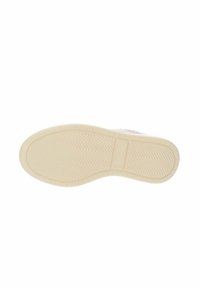Suola di sneaker bianca con superficie testurizzata. Presenta un motivo a zigzag e una sezione centrale liscia. Leggera e realizzata in materiale gommoso.