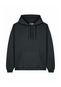 Felpa nera con cappuccio, tasca frontale, vestibilità comoda, polsini e orlo a costine. Realizzata in tessuto morbido e resistente con design semplice.