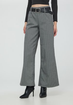 WIDE LEG A SPINA DI PESCE CON CINTURA - Pantaloni - grigio scuro