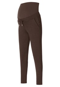 Braune Schwangerschaftsjogginghosen mit elastischem Bund, verstellbarem Kordelzug und seitlichen Taschen. Weiches Material mit schlankem Schnitt.