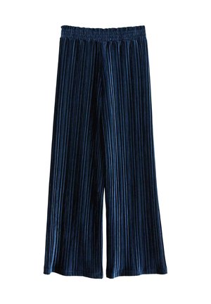 Marineblauwe, geplooide culottes van zachte stof, met een elastische tailleband en wijde benen voor een comfortabele pasvorm.