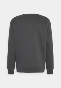 Sweatshirt gris foncé à manches longues, col rond et poignets côtelés. Texture lisse et design minimaliste, sans graphiques ni motifs visibles.