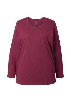 Camiseta de manga larga color marrón de algodón, con cuello redondo, corte relajado y color sólido, sin patrones ni acentos.