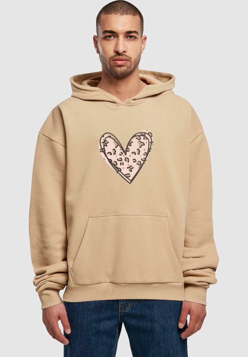 Merchcode VALENTINES DAY LEOPARD HEART ULTRA HEAVY - Hoodie - unionbeige