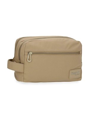 Neceser beige Reebok Classic con dos compartimentos con cremallera, bolsillo delantero con cremallera y correa lateral para llevar.