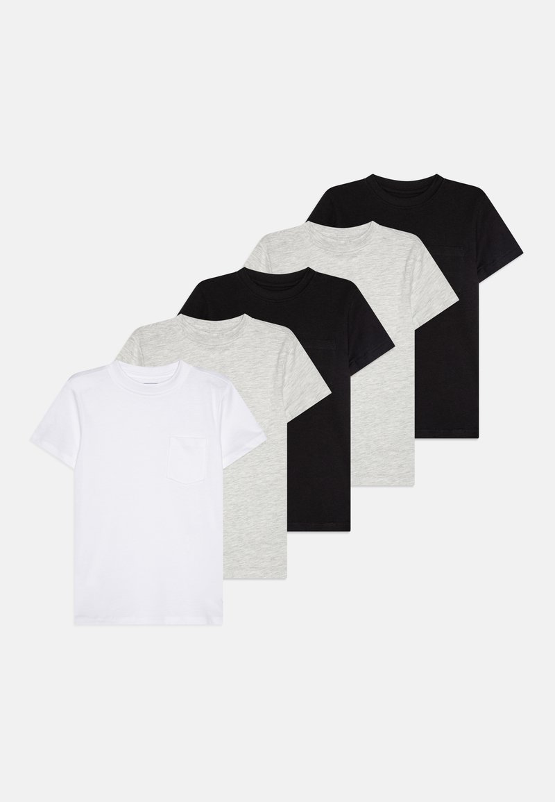 Friboo - UNISEX 5 PACK - Basic T-shirt - off-white/mottled light grey/black, Enlarge