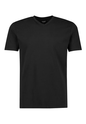 Svart kortärmad t-shirt med V-ringning, tillverkad av mjukt bomullstyg, med rena linjer och en slim fit silhuett.