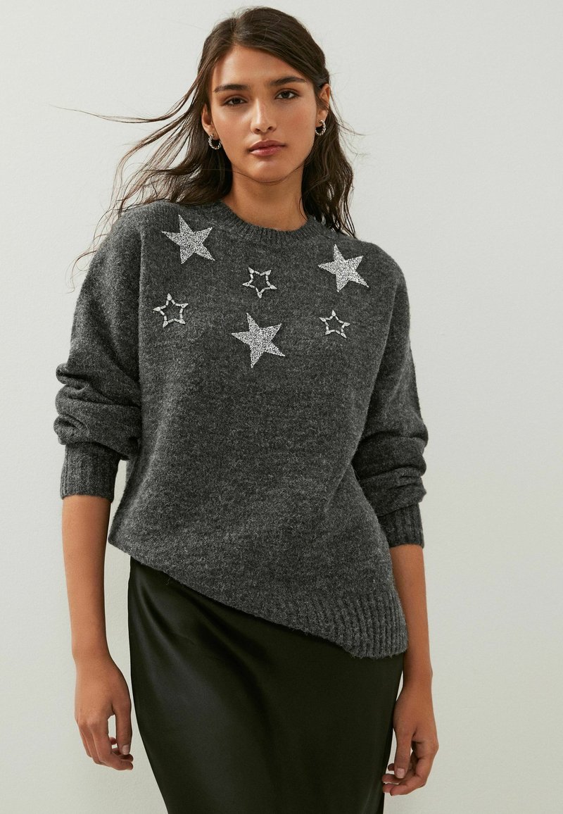 Next STAR EMBELLISHED CREW NECK - Strickpullover - charcoal grey