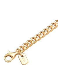 Armband aus goldfarbenem Metall mit ovalen Gliedern, einem Karabinerverschluss und einem kleinen Anhänger, der mit "925" und "A3" gekennzeichnet ist.