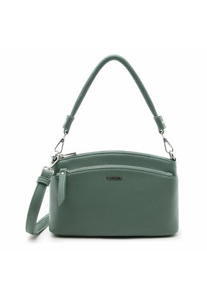 Grüne, strukturierte Lederhandtasche mit zwei Reißverschlussfächern, einem oberen Griff und einem abnehmbaren Schulterriemen, Marke L.Credi.