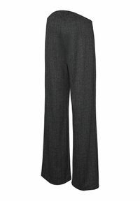 Pantalons larges gris foncé avec un subtil motif en chevrons, taille haute et coupe droite et fluide.
