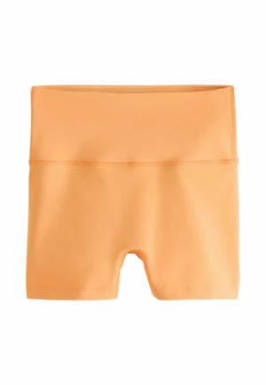 Orange Badeshorts aus glattem, dehnbarem Material mit hoher Taille und figurnahem Schnitt, ausgestattet mit flachen Nähten für zusätzlichen Komfort.