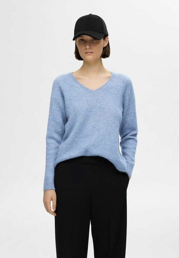 SLFLULU NEW V NECK - Strickpullover - endless sky