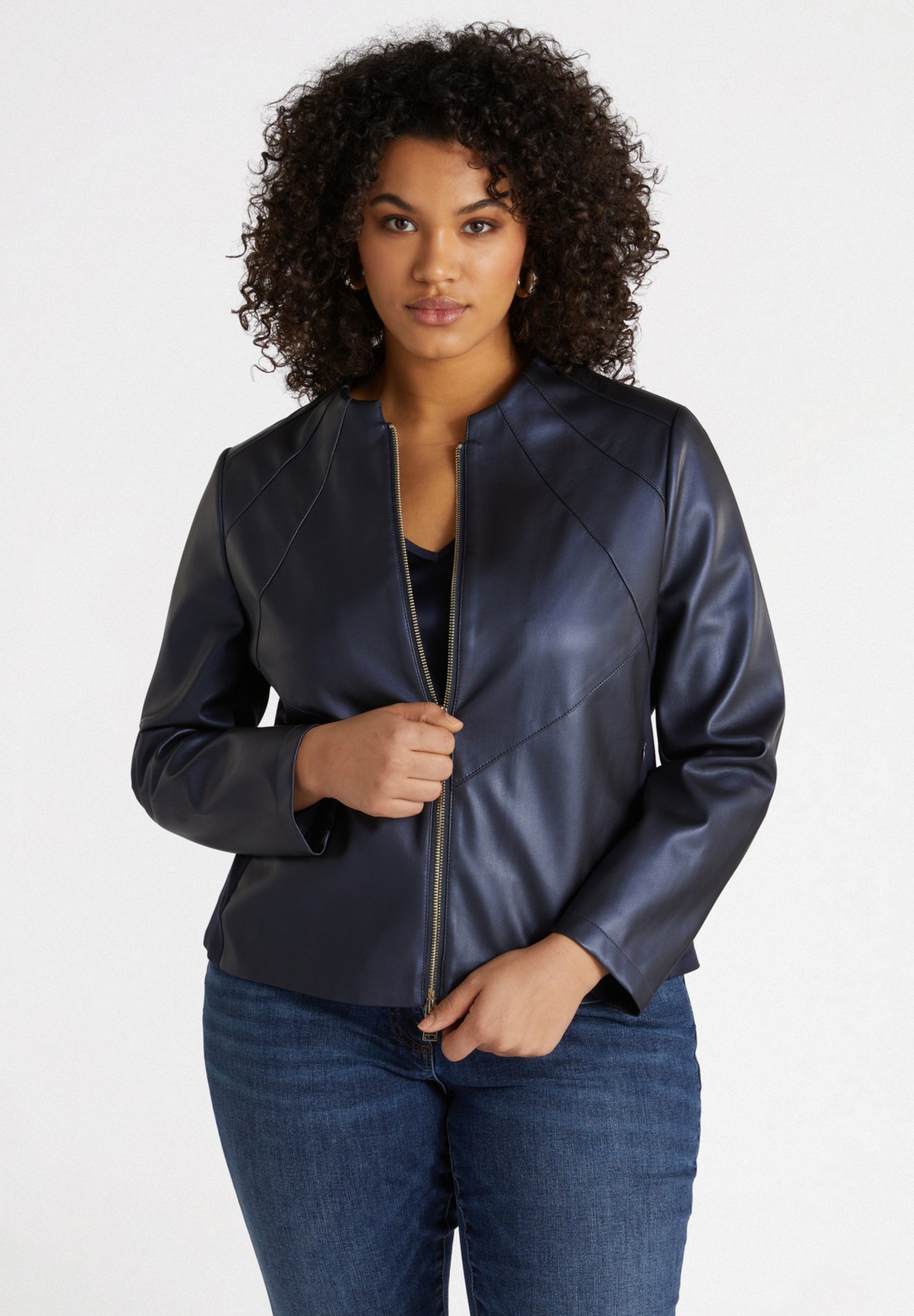 Giacca Biker Giacca Pelle Donna Blu Giacchino Corto D'Arienzo