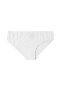 Weiße Baumwollunterhose mit glatter Textur, klassischem Schnitt und elastischem Bund. Keine Muster oder Akzente. Schlichtes und minimalistisches Design.
