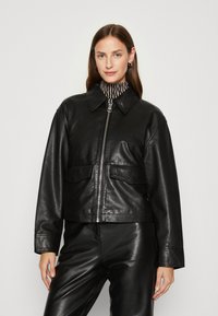 Marc O'Polo TURN DOWN COLLAR ZIPPER, FLAP POCKETS LINED - Usnjena jakna - black