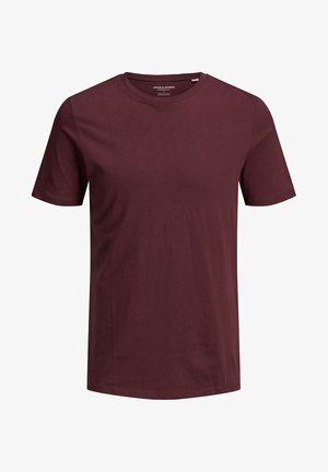 Burgunderfarbenes T-Shirt mit kurzen Ärmeln aus Baumwolle. Verfügt über einen Rundhalsausschnitt und eine normale Passform, mit einer glatten, gleichmäßigen Textur und ohne sichtbare Muster.