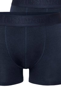 Ciemnoniebieskie bawełniane bokserki z teksturowanym elastycznym paskiem w talii z logo "Resteröds". Dopasowany krój z płaskimi szwami.
