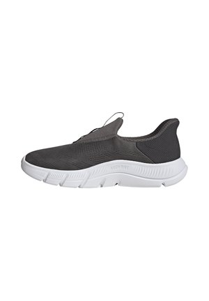 Black slip-on sneaker with breathable knit upper and thick white textured sole marked "ARCH RISE" on side.