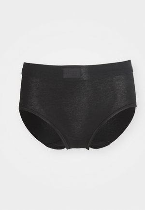 Svart bomullsbrief med en jevn tekstur, som har et bredt midjebånd og en subtil merkeetikett. Ensfarget, klassisk design, full dekning.