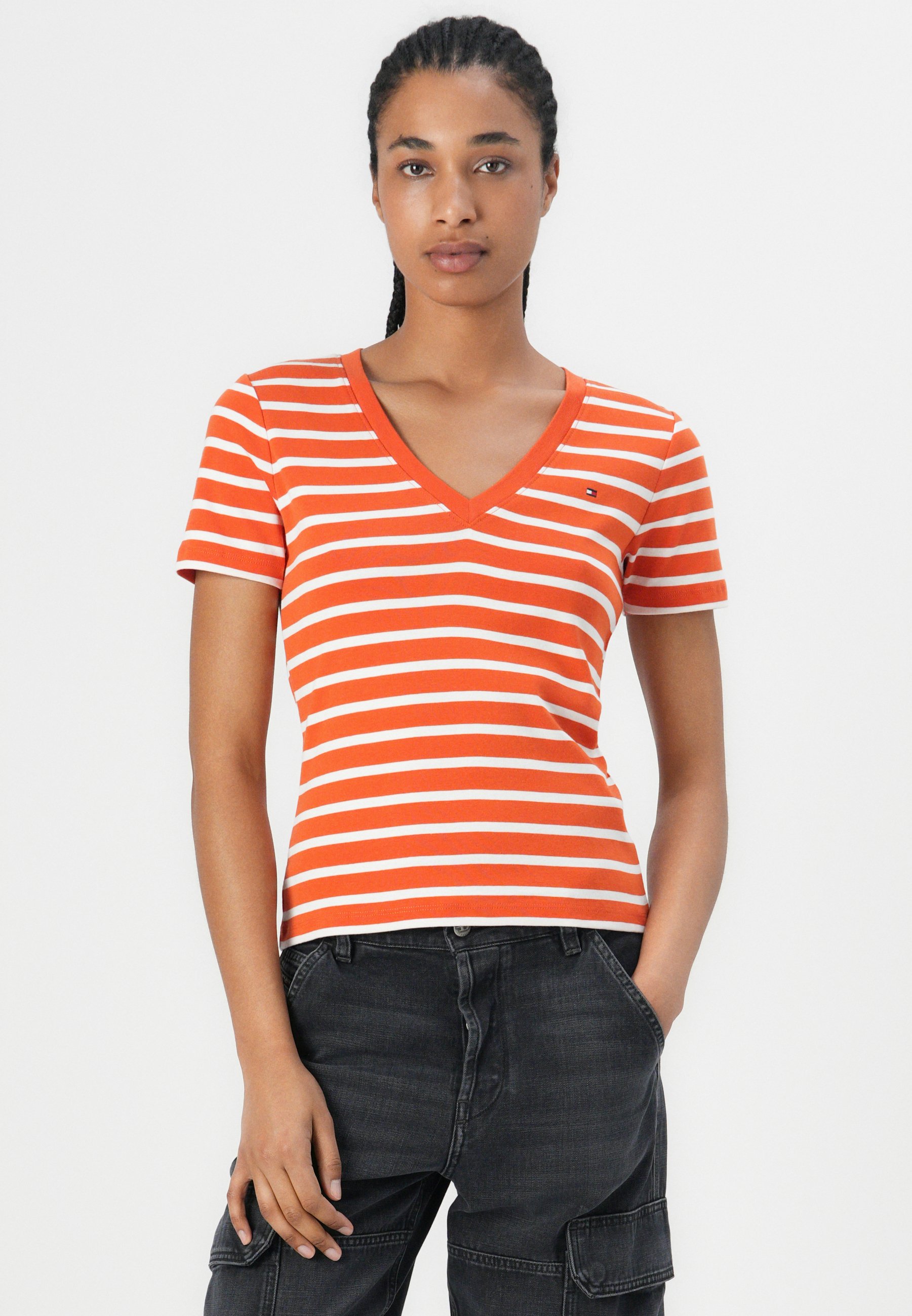 売れ筋商品|||トミー ヒルフィガー Tシャツ レディース トップス SLIM CODY  - Print T-shirt - classic breton orange/ecru Cody Slim Crew Neck T-Shirt | T-Shirts | Tommy Hilfiger
