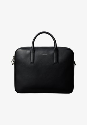 Mallette en cuir noir texturé avec double poignées et tirettes de fermeture éclair argentées, centrée sur fond blanc.
