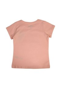 T-shirt en coton rose clair avec des manches courtes et un col rond. Texture lisse avec un design simple et sans ornements et un ourlet droit.