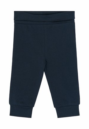 Pantaloni per bambini piccoli blu navy scuro con vita elastica e polsini aderenti alle caviglie, realizzati in tessuto morbido.