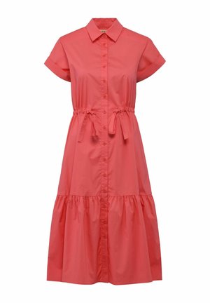 Koralikowa sukienka na krótki rękaw z guzikami, wykonana z bawełny. Posiada elastyczny pas ze sznurkiem oraz wielowarstwowy krój spódnicy.