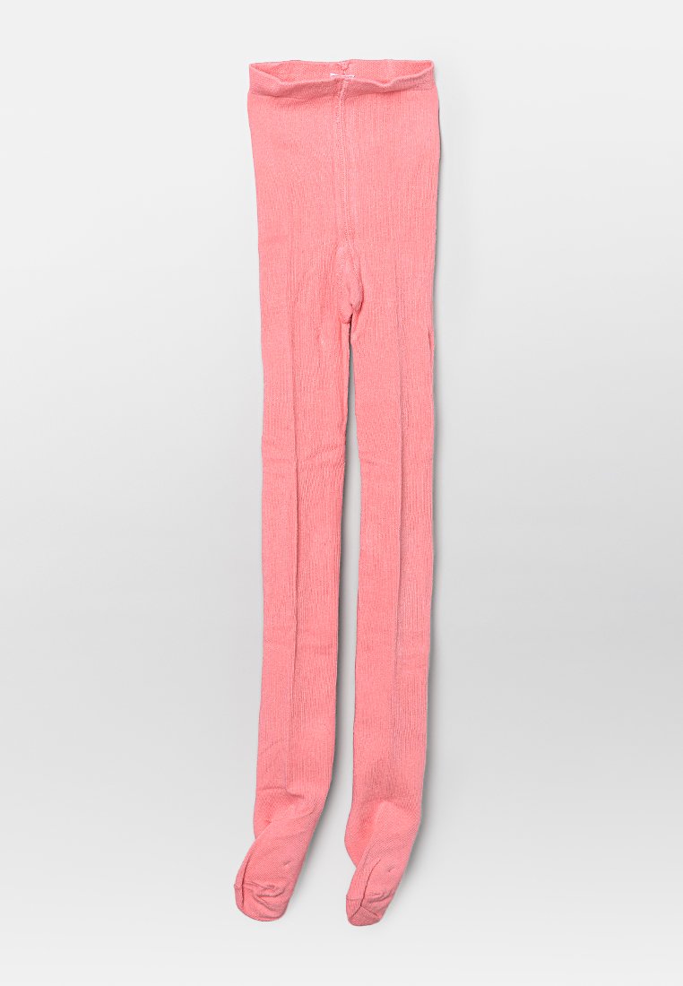 Roze gebreide maillot met een geribbelde textuur, naadloze teen en elastische tailleband. Het materiaal is zacht en rekbaar, wat zorgt voor een comfortabele pasvorm.