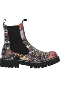 Botki Chelsea w graficzny wzór z elastycznymi panelami bocznymi, gumową podeszwą, czarno-wielokolorowym designem i pętlą na pięcie.