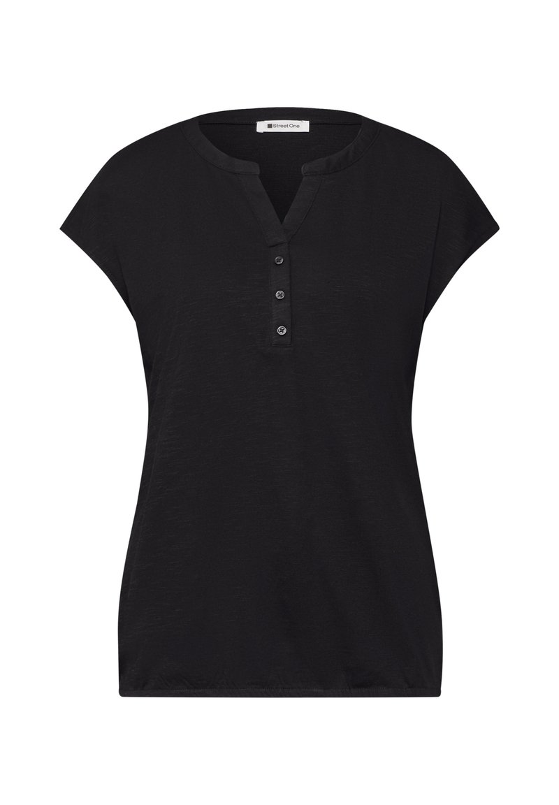 Street One DROP-SHOULDER SHIRT WITH SPLIT NECK - T-Shirt basic - black ...