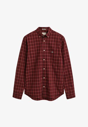 Rood en zwart geruite button-up blouse van katoen, met een kraag, lange mouwen en een borstzak met een klein logo.
