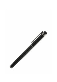 Stylo plume noir texturé avec clip et anneau argentés, présenté en diagonal sur fond blanc.