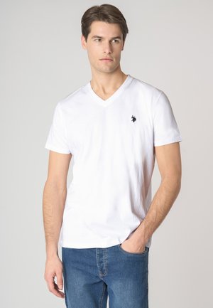 A MANICHE CORTE CON SCOLLO A V IN CON LOGO - T-shirt basic - white