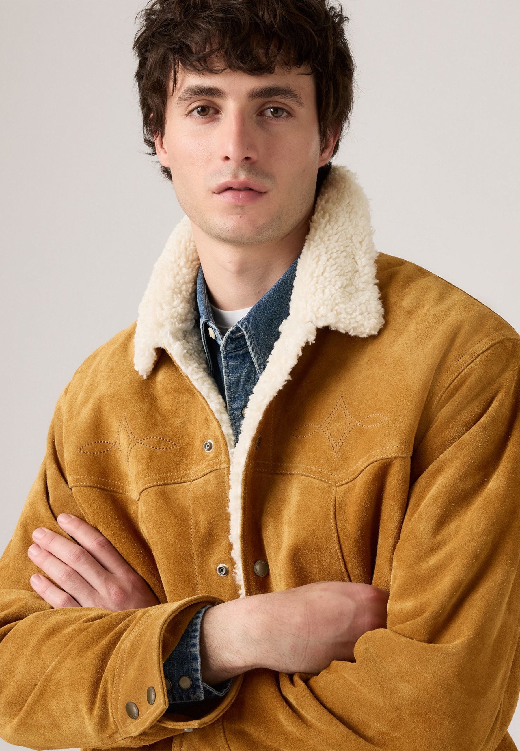 Levi's® WESTERN SHERPA - Leather jacket - evening sun/brown Levi's® WESTERN SHERPA - Leather jacket - evening sun/brown