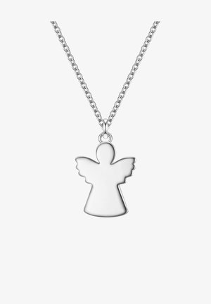 Hõbedane ingli ripats kaelakeel, millel on tiivad, sujuva ja poleeritud pinnaga ning lihtne geomeetriline kuju ahel-kaelakeelal.