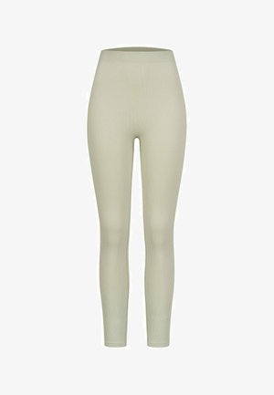 Gestreifte Leggings in Hellgrün, hoch tailliertes Design, schmale Passform, weiche Textur, mit einheitlichem Muster und ohne sichtbare Beschläge.