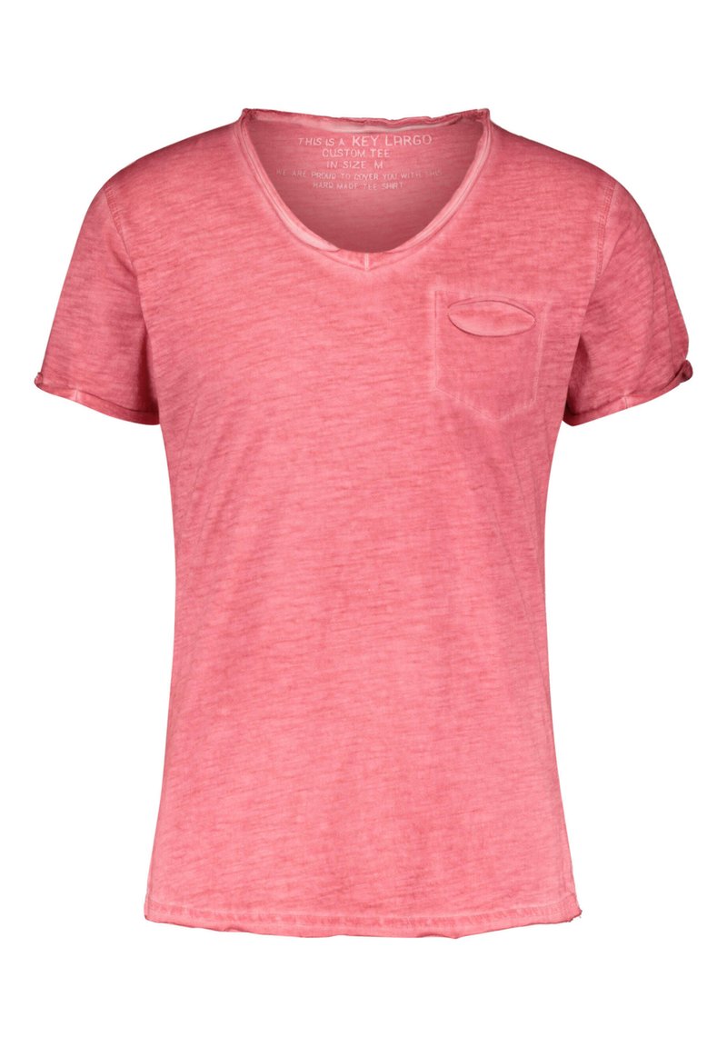 T-shirt rosa a maniche corte con scollo a V e tasca sul lato sinistro del petto. Realizzato in tessuto testurizzato, presenta una vestibilità comoda.