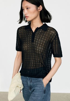 Massimo Dutti OPEN-KNIT POLO SWEATER - Poloshirt - dark blue