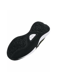 Soletta in gomma nera con un intricato motivo testurizzato, caratterizzata da un accento bianco e bordi lisci. Progettata per aderenza e durata.