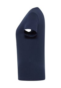 Navy blue short-sleeve t-shirt in soft cotton. Features a crew neckline and a straight cut; seamless sleeve with a classic fit.