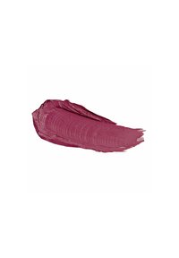 Campione di rossetto opaco borgogna con una texture liscia e cremosa, dotato di un bordo curvo e sottili tratti di pennello.