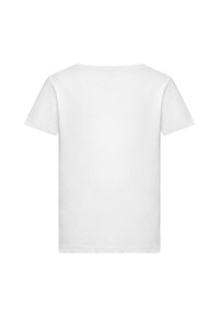 Witte katoenen T-shirt met korte mouwen, ronde hals en een gladde textuur. Heeft een effen achterkant zonder versieringen of patronen.