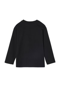 Schwarzes Langarmshirt aus weicher Baumwolle. Einfaches Design mit rundem Halsausschnitt und geradem Schnitt. Keine sichtbaren Muster oder Akzente.