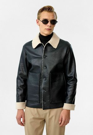 REGULAR FIT - Imitatieleren jas - black-ecru